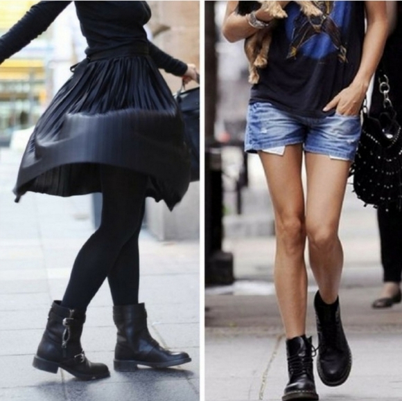 Edgy Black Leather Buckled Moto Booties - Picture 5 of 8